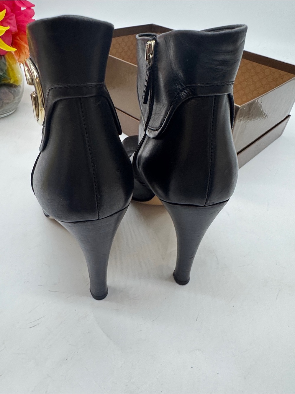 Gucci Black Leather Heeled Boosts Style 163306 with box Size 8.5 - Picture 4 of 15